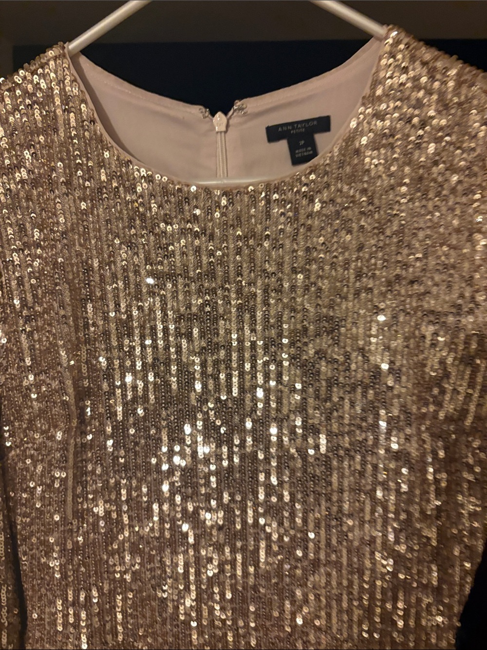 Ann Taylor Long-Sleeve Sequin Dress - Champagne Gold